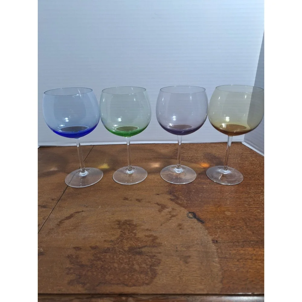 Vintage Multi Color Ombre Balloon Wine Glasses Set of 4 Festive Bar Cart Holiday